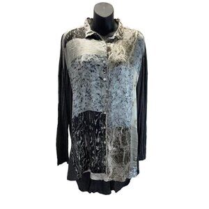 JOHNNY‎ WAS BIYA SILK BLOUSE TUNIC Black Mixed print marbled long sleeve size M